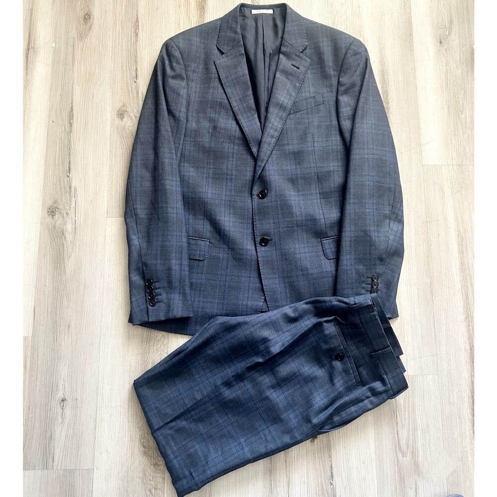 Armani Collezioni Giorgio Dark Blue/Grey 2Pc. Plaid Made in Italy Men’s Suit 42R